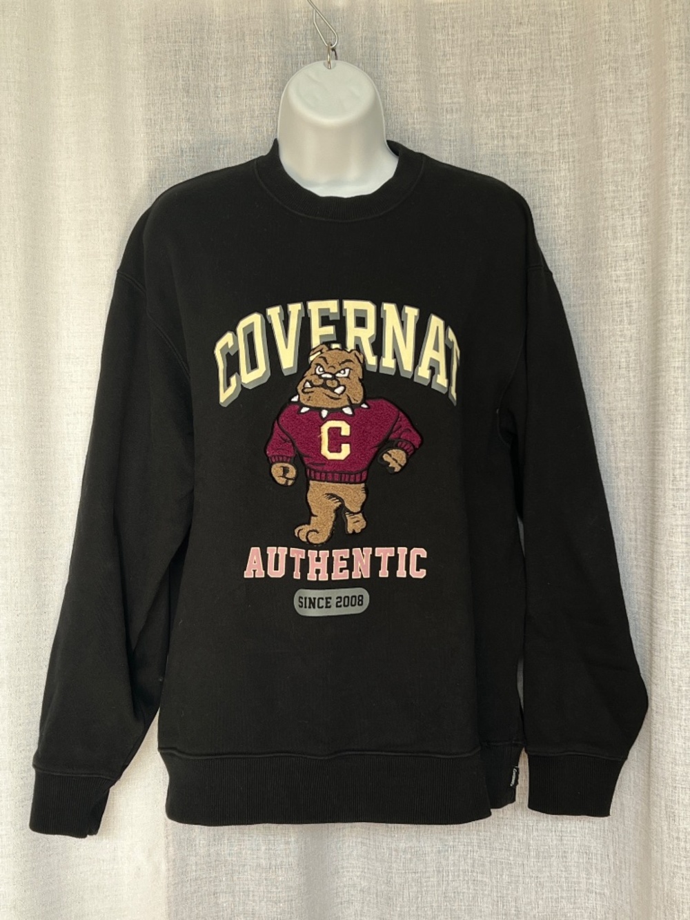 Covernat Crewneck Sweatshirt Black Bulldog Size M 100% Cotton